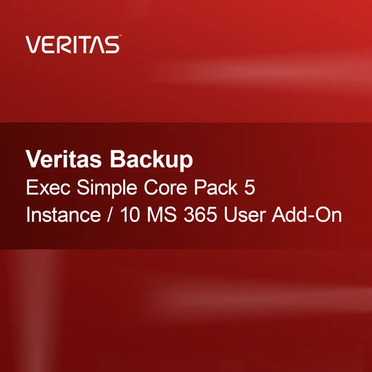 Pachet de bază simplu Veritas Backup Exec 5 instanțe / supliment 10 utilizatori MS 365